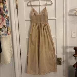 Zara 100% Cotton Tan Spaghetti Strap Midi Dress